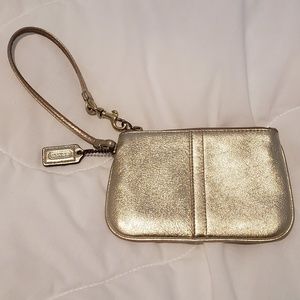 Coach gold metallic leather wristlet